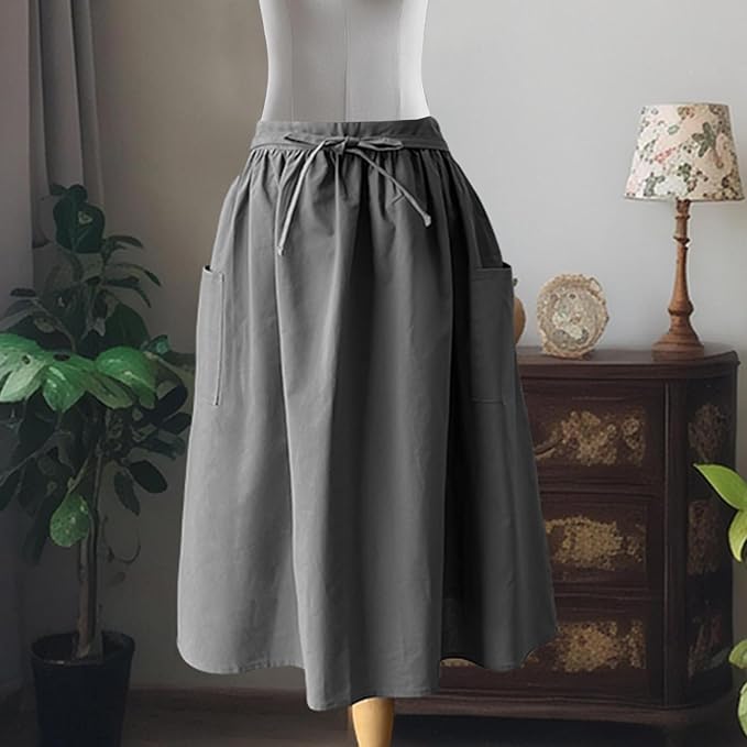 Cotton Linen Half Apron for Women Vintage Waist Apron Ruffle Plain Bright Color - Image 2
