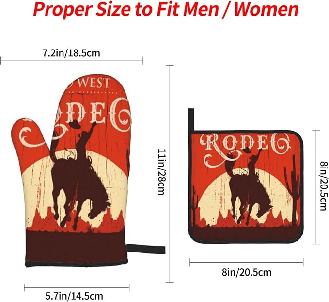 Oven Mitts and Pot Holders Sets of 4, Cowboy Horse Sunset Saguaro Desert Wild - Image 4