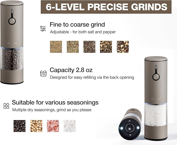 Stainless Steel Rechargeable Electric Salt and Pepper Grinder Set, USB Charging - Image 5
