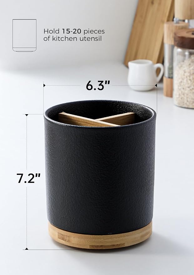 LoeJan 3 Compartment Utensil Holder, Extra Large Utensil Crock, Stable Ceramic - Image 2