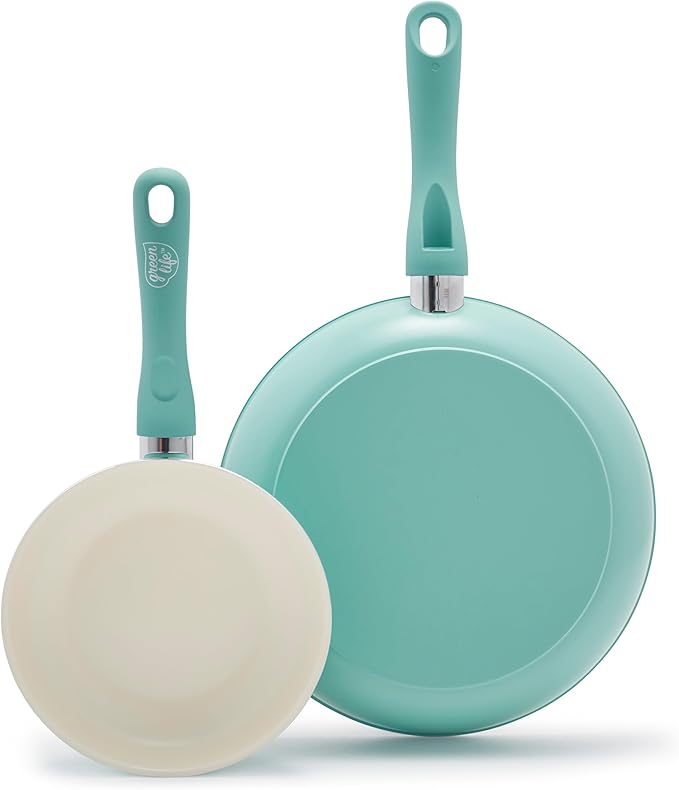 GreenLife Non Stick Fry Pan Set, Non-Toxic PFAS-Free Ceramic Skillets, by GreenLife