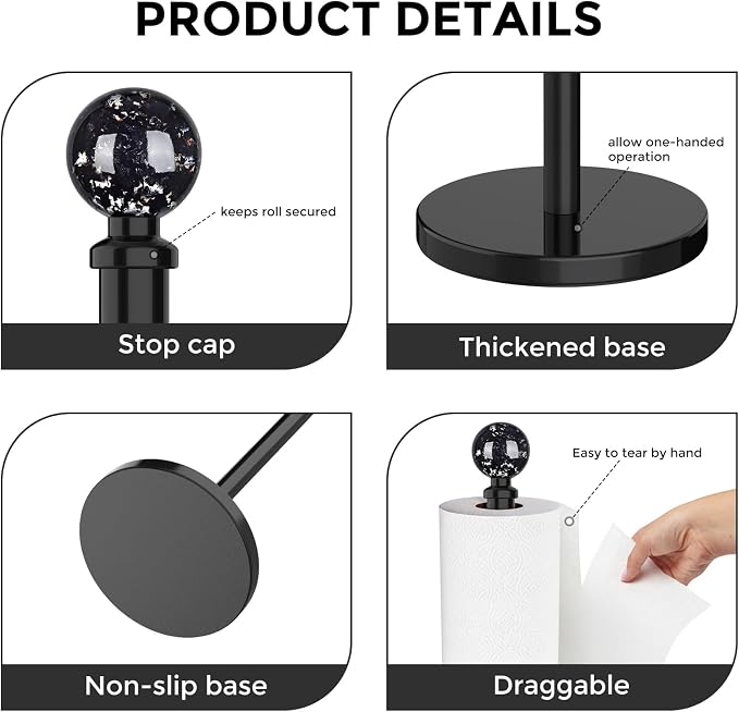 Black Paper Towel Holder Countertop, Unique Black Ball Decor, Brass Paper Towel - Image 7