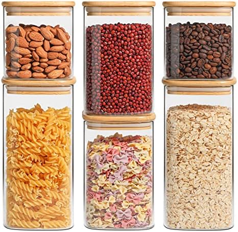 ComSaf Glass Pantry Storage Containers, Set of 6, Square