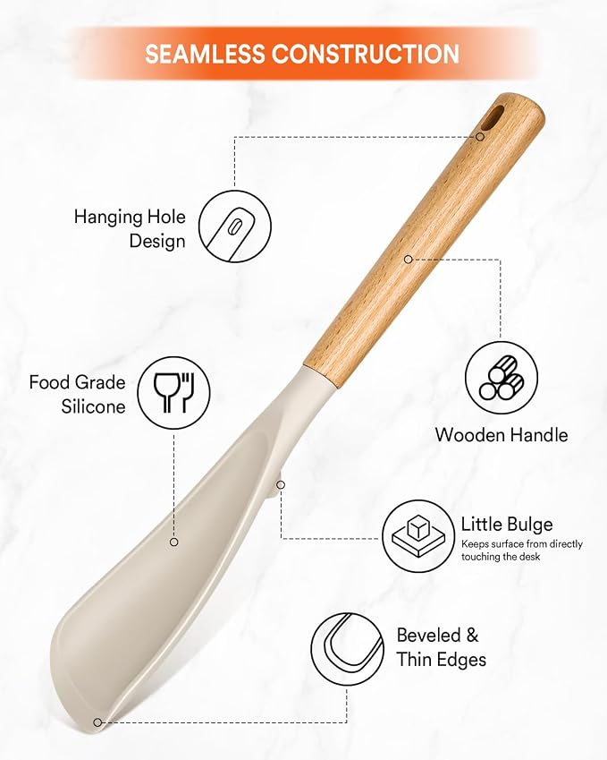 Cooking Spoon for Nonstick Cookwares, Wood Handle Spoon for Mixing, and Scrape - Image 4