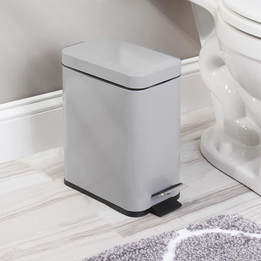 mDesign Small Modern 1.3 Gallon Rectangle Metal Lidded Step Trash Can, Compact - Image 3