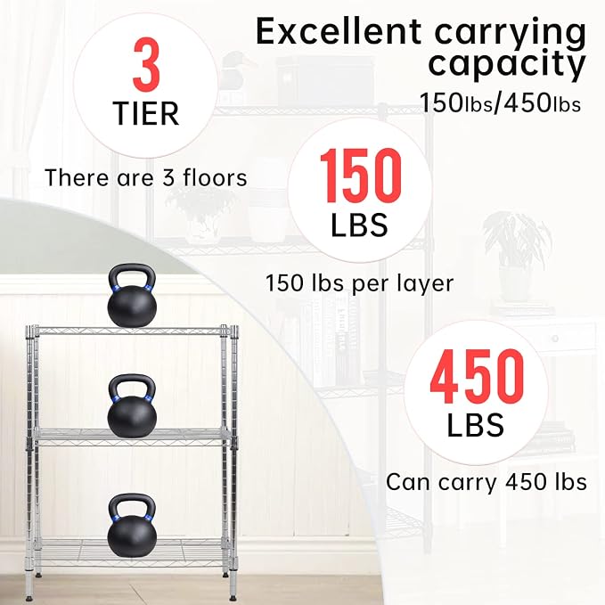BestOffice 23Lx13.2Wx30.2H Adjustable Metal Storage Shelves 3-Tier Wire - Image 4