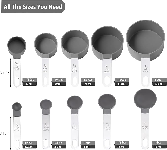 Measuring Cups and Spoons Set of Huygens Kitchen Gadgets 10 Pieces, Stackable - Image 2