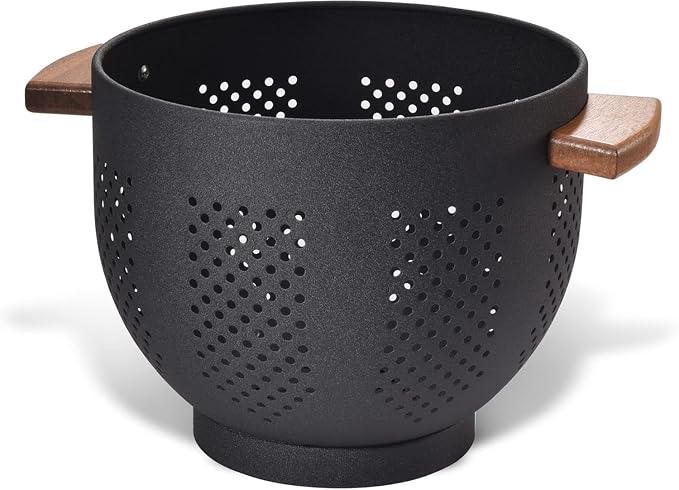 Metal Colander with Wood Handle and Stable Base, Powder Coated Steel Kitchen by WZRAXJ