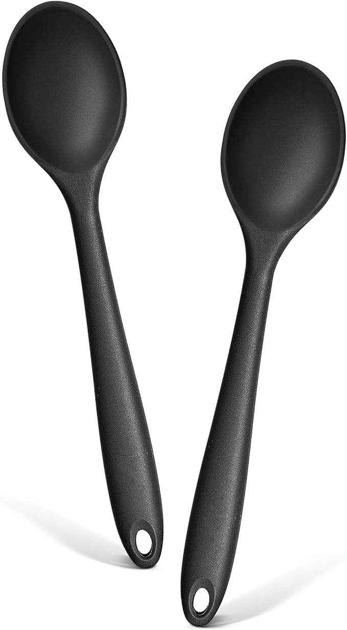 E-far Silicone Cooking Spoon Set of 2, Heat Resistant Kitchen Spoons Utensils by E-far