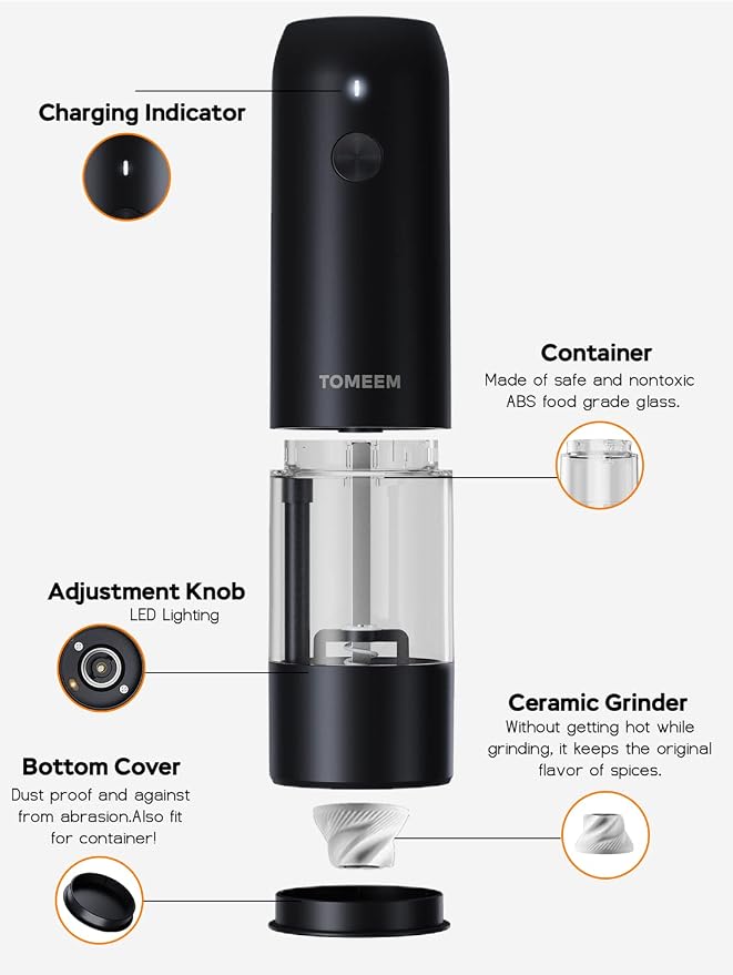 TOMEEM Electric Salt and Pepper Grinder Set - Image 8