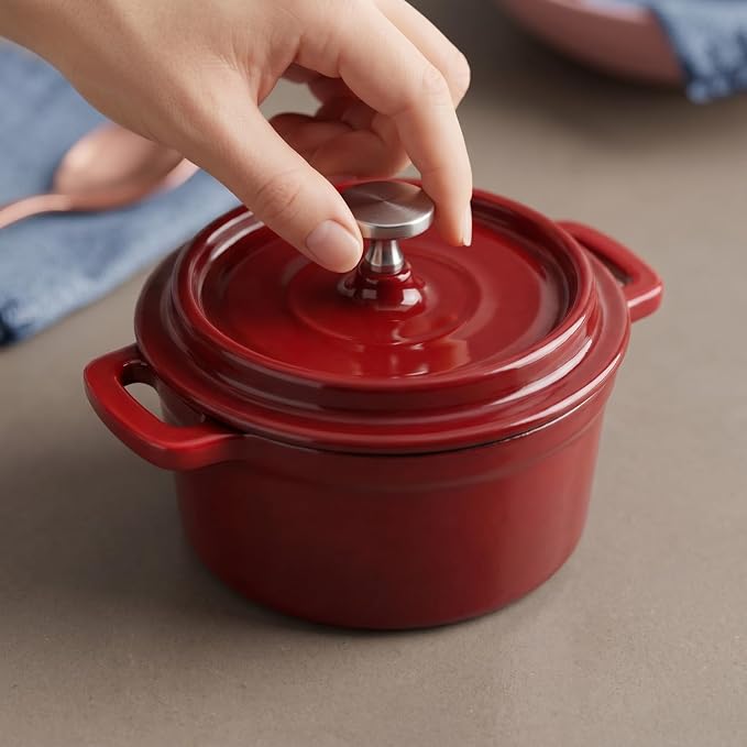 Flavehc Mini Cocotte 16 oz Mini Dutch Oven 0.5 qt. Cast Iron Garlic Roaster - Image 2