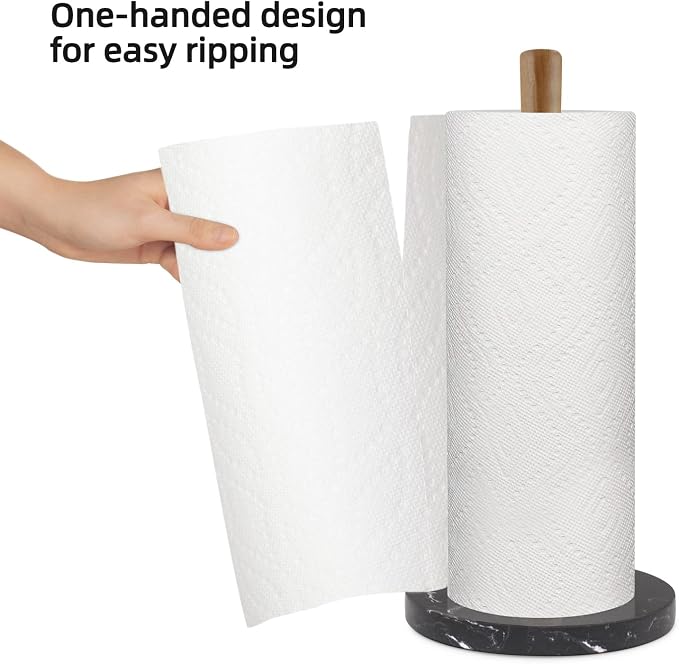 Buruis Wood Paper Towel Holder, Marble Base Modern Decorative Countertop - Image 3
