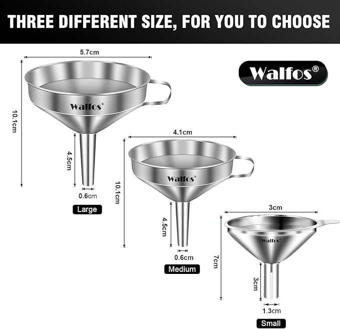 Stainless Steel Funnel, Walfos 3 Different Sizes of Kitchen funnels - Image 5