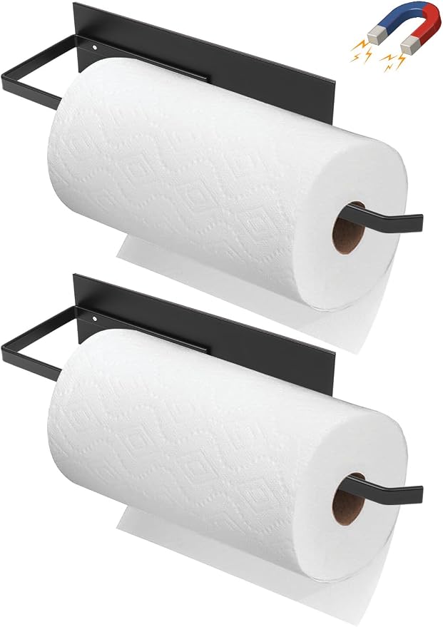 Paper Towel Holder Black, Toilet Paper Roll Holder Magnetic Towel Rack Wall by SeropyDirect