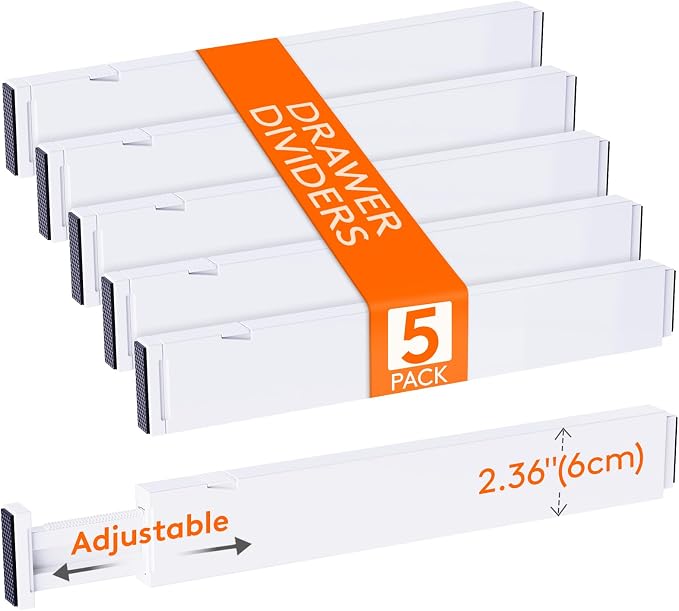 Lifewit 5 Pack 2.36" High Drawer Dividers 40-56cm/16-22 Adjustable Drawer by Lifewit