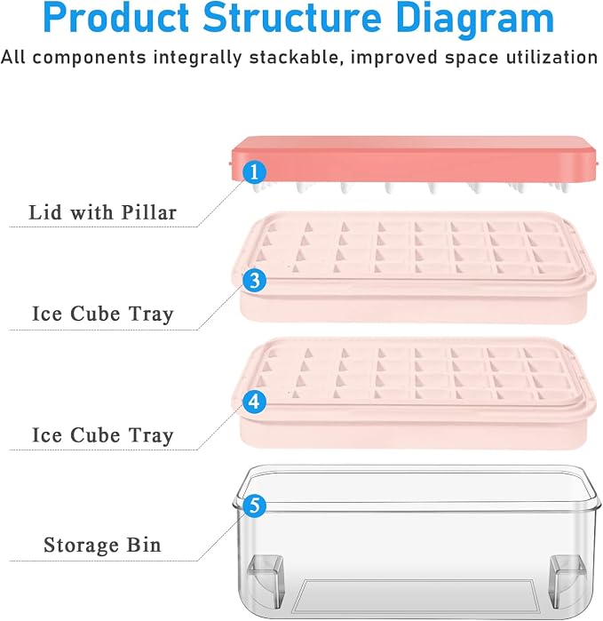 Ice Cube Tray with Lid and Bin, Ice Cube Pop Out Tray, Ice Cube Trays - Image 4