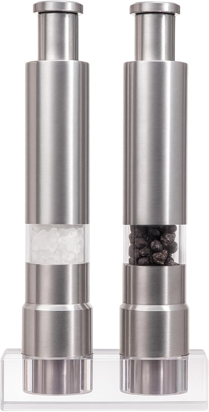 Salt and Pepper Grinder Set, Pump & Grind Peppermill, 2 Refillable Stainless by Halibxion
