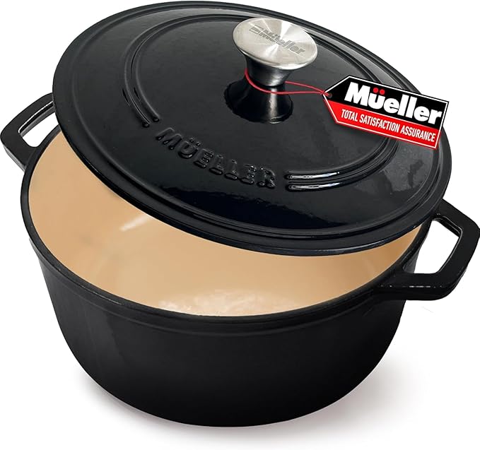 MUELLER HOME 4.5 QT Enameled Cast Iron Dutch Oven, Heavy-Duty Casserole Dish by MUELLERHOME