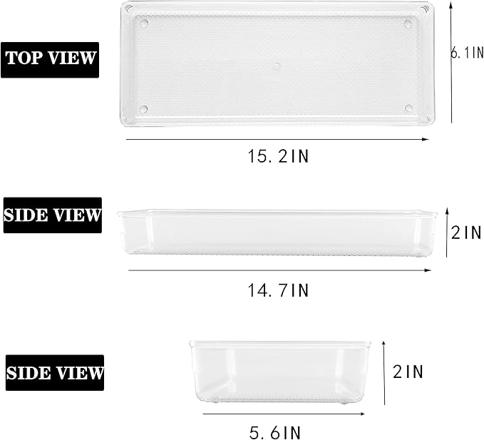 3 Pack Large Clear Plastic Drawer Organizer Tray Cutlery Utensil Makeups Drawer - Image 2