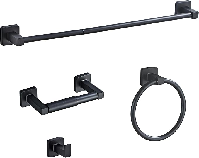Matte Black Bathroom Hardware Set 4 Pieces, Bathroom Accessories Set Stainless by bluebyrne