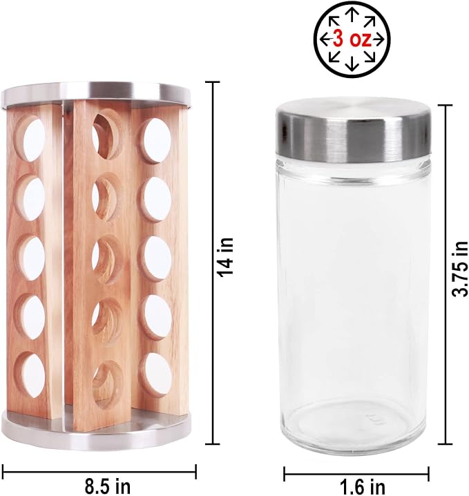 Orii 20 Jar Rotating Light Acacia Wood Spice Rack - Image 8