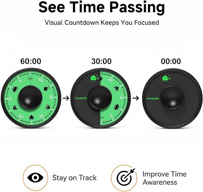 60-Minute Visual Timer, Twist to Set, Loud Battery-Powered Alarm, Minimalist - Image 3