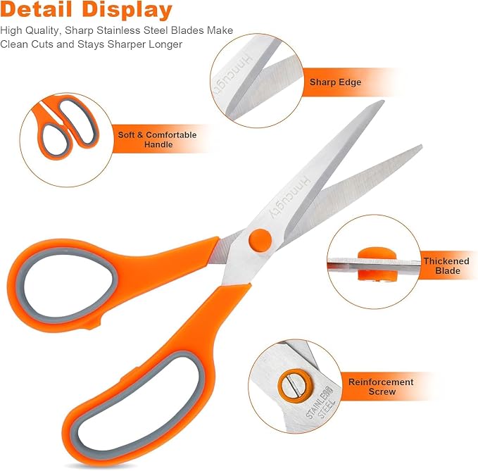 Scissors, Hnncugty 8" Scissors All Purpose Bulk Set of 18-Pack, Sharp Shears - Image 2