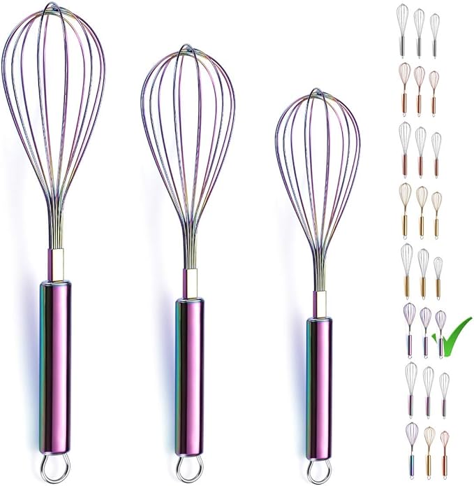 Berglander Rainbow Whisk Pack of 3 Stainless Steel 8", Titianium Plating by Berglander