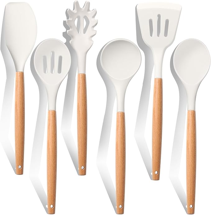 E-far White Cooking Utensils Set of 6, Silicone Kitchen Utensils by E-far