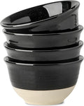 HASENSE Large Ceramic Soup Bowls Set of 4, 40 Oz Gloss Black Beige Stackable by Hasense