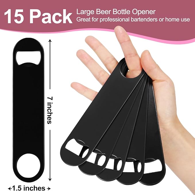 WEGAZ-15 Pack 7inch Black Stainless Steel Flat Beer Bottle Opener, Stainless - Image 2