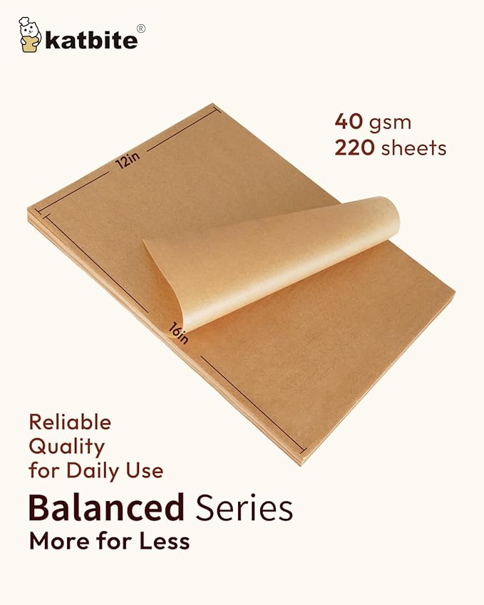 Katbite 220 Pcs Parchment Paper Sheets, 12x16 Inches Unbleached Baking Paper - Image 2