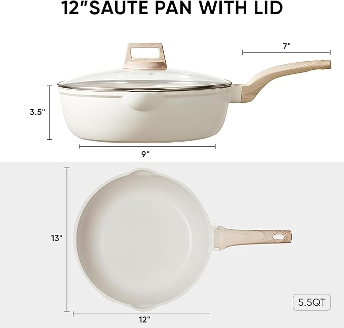 CAROTE 12Inch Nonstick Deep Frying Pan - Image 2