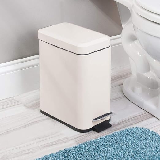 mDesign Small Modern 1.3 Gallon Rectangle Metal Lidded Step Trash Can, Compact - Image 2