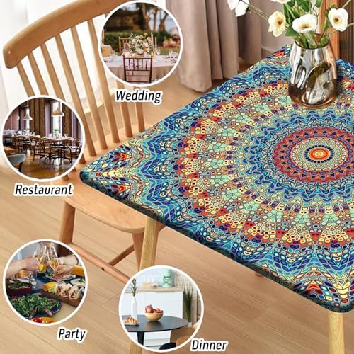 Square Fitted Outdoor Tablecloth with Elastic Wipeable Card Table