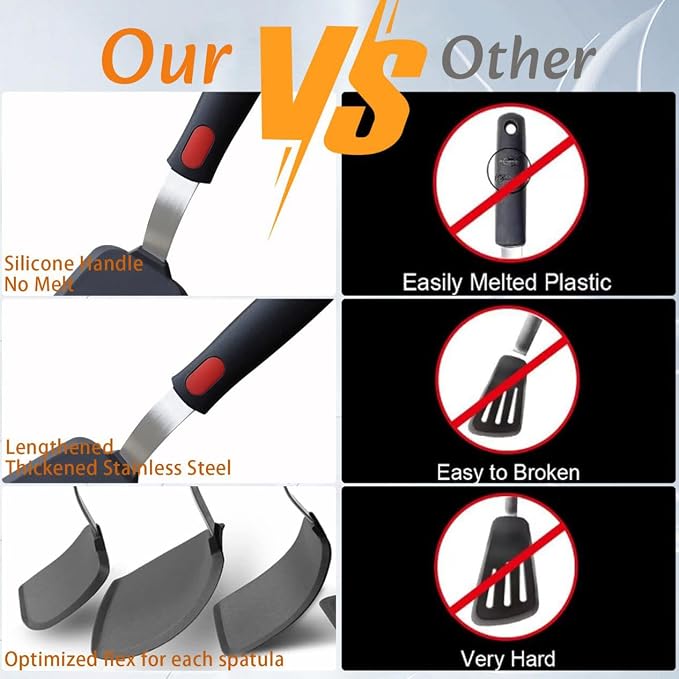 Silicone Spatula Set Turner, 600°F Heat Resistant Kitchen Cooking Utensils Set - Image 3