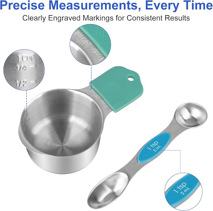 Magnetic Measuring Cups & Spoons Set, Strong N45 Magnets, Heavy Duty Stainless - Image 3