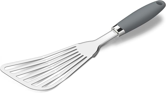 304 Stainless Steel Fish Spatula, Non-Slip Ergonomic Handle Slotted Spatula by JXWING