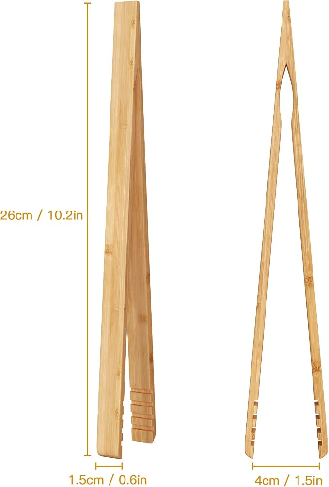 DUJEN 2 Pieces Bamboo Toast Tongs, 10.2 Inches Long Wood Toaster Tongs - Image 2