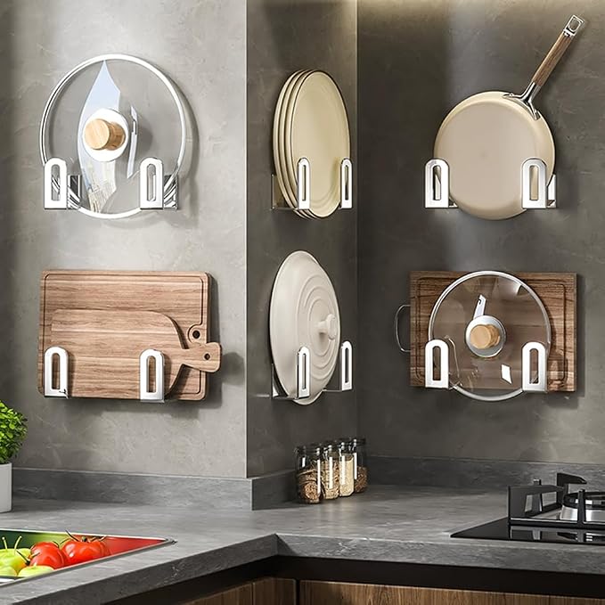 Self Adhesive Stainless Steel Pan Cover Racks, Pantry Organization Rack - Image 7