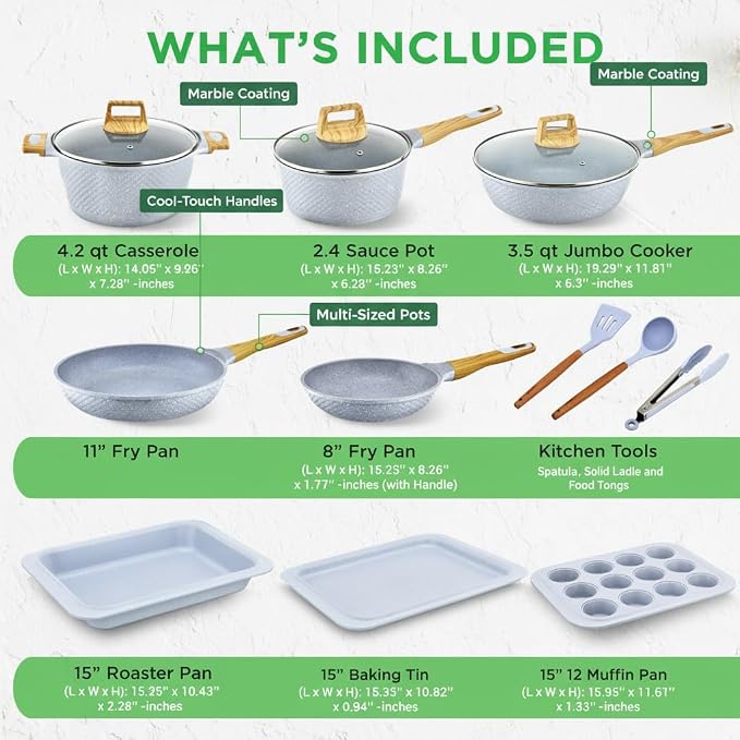 NutriChef 22‑Piece Non‑Stick Ceramic Pots and Pans Set – - Image 3