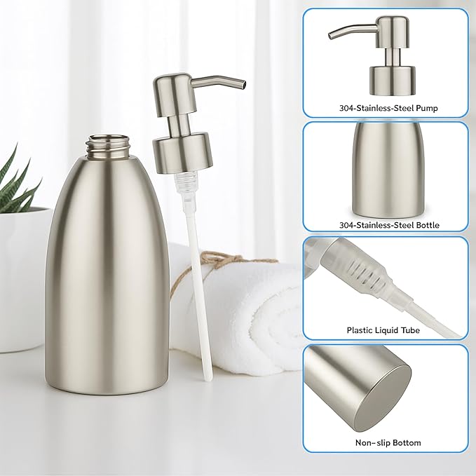 304 Stainless Steel Soap Dispenser 16oz Rust-Proof Liquid Soap Pump Bottle - Image 6