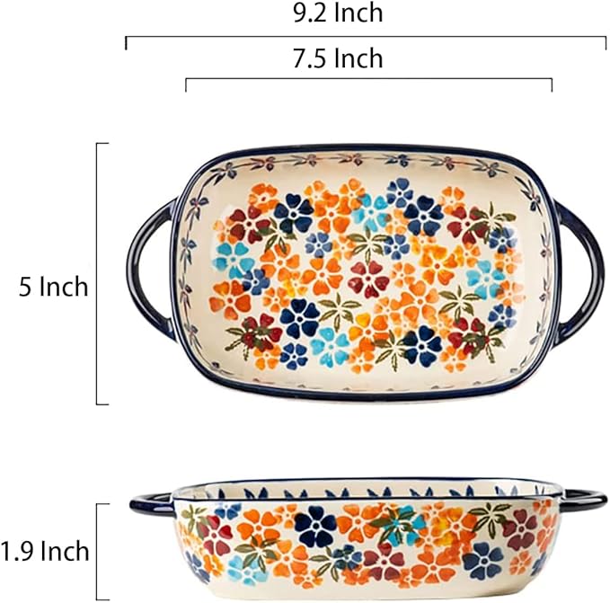 Colorful Cherry Blossom Flowers Vintage Style Ceramic Bakeware Dish Casserole - Image 2