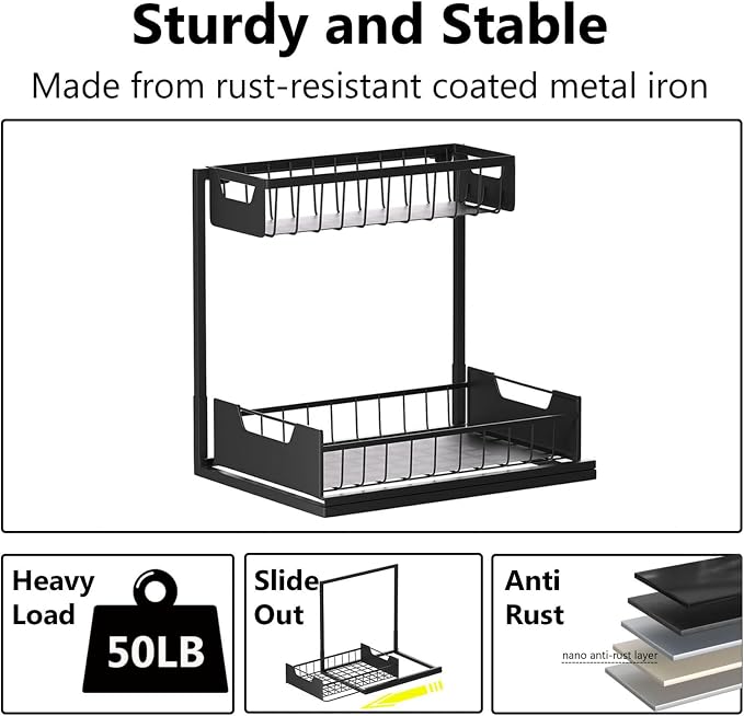Ceetug Under Kitchen Sink Organizers and Storage Pull Out 2 Tier Metal Bathroom - Image 6