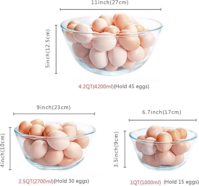 Homwin Glass Mixing Bowl Set of 3 - Image 3
