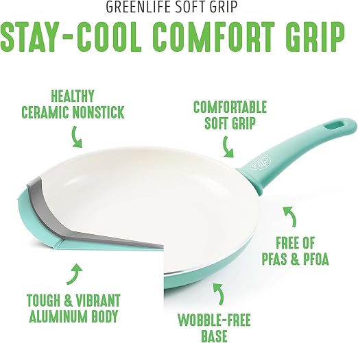 GreenLife Nonstick 8" Frying Pan Skillet, Non-Toxic PFAS-Free Ceramic Nonstick - Image 3