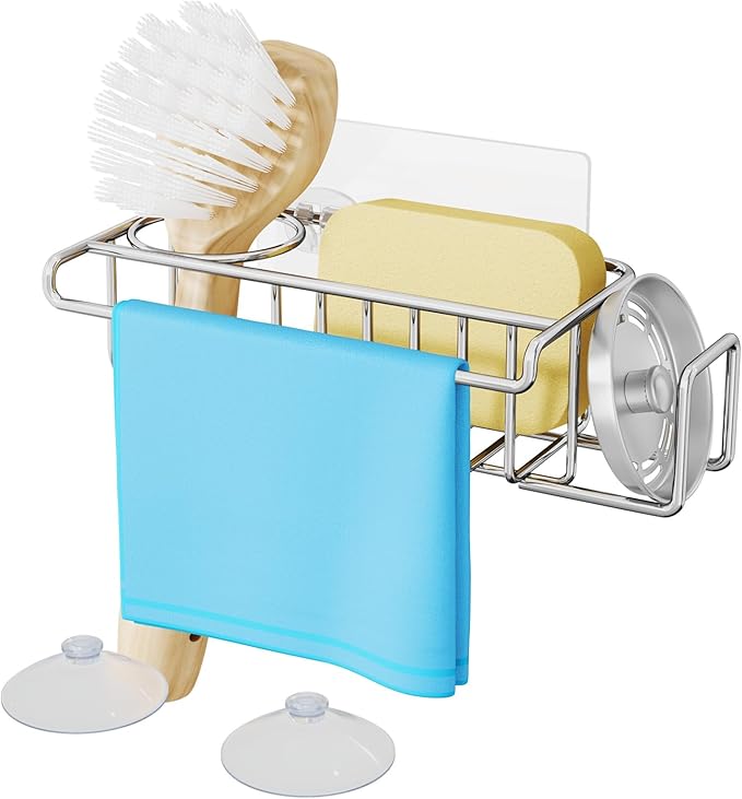 HapiRm 4 in 1 Sink Caddy Sponge Holder, SUS304 Stainless Steel Kitchen Brush by HapiRm