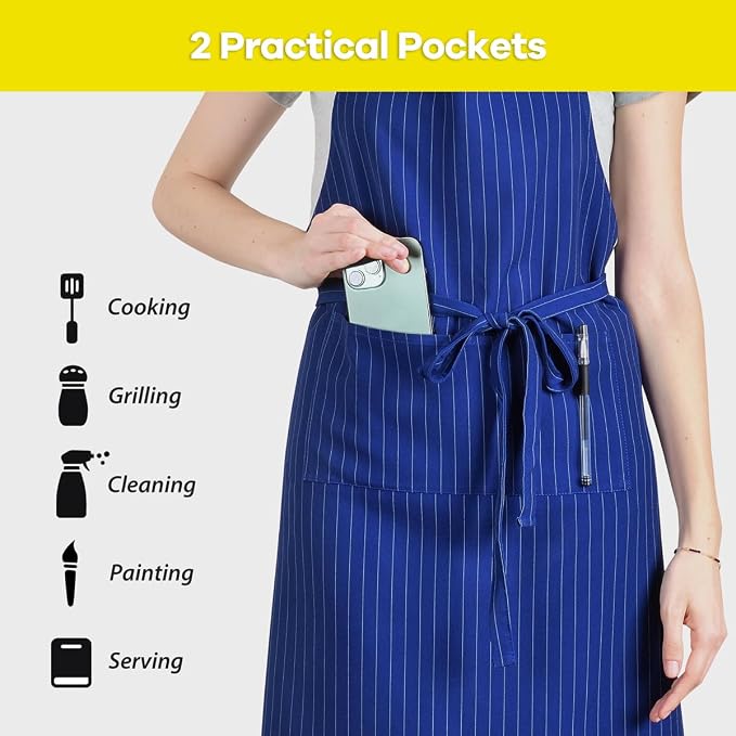 ROTANET Stripe Stretch Apron for Men Women Chef Big and Tall Large Striped - Image 5