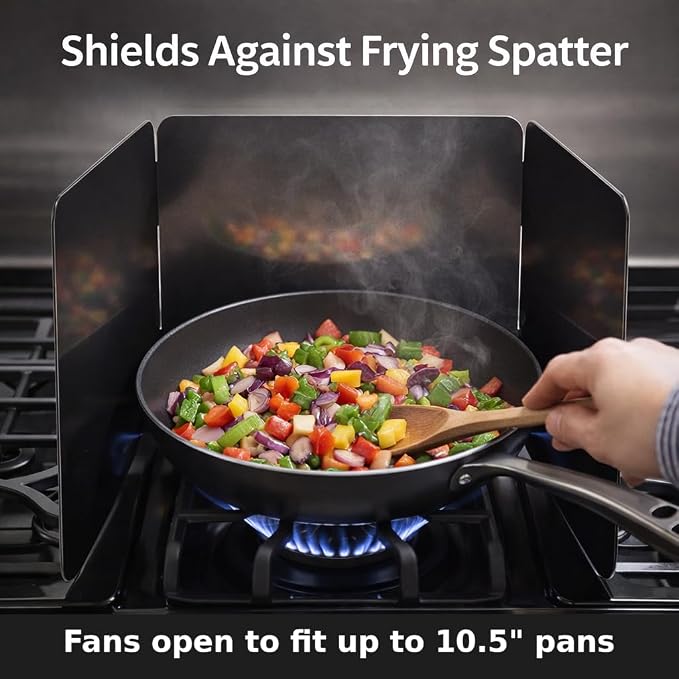 HIC Kitchen 3-Sided Splatter Guard, Non-Stick Carbon Steel, Heat Safe, Folds - Image 2