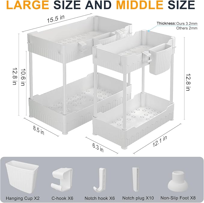 Sevenblue 2 Pack Under Sink Organizer, Under Bathroom Cabinet Organizer - Image 5